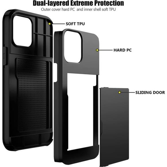 iPhone 13 Pro Max Case with Card Holder Hidden Card Slot - Black - Picture 3 of 6